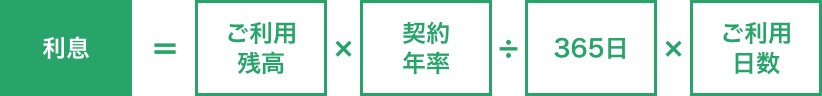 利息 = ご利用残高 × 契約年率 ÷ 365日 × ご利用日数